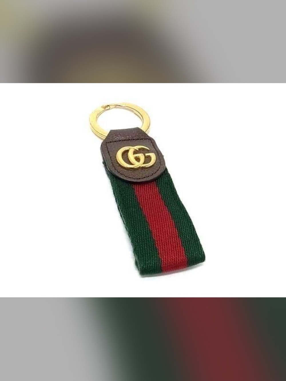 Gucci Brown Leather & Green Red Web Stripe Key Holder with Gold GG